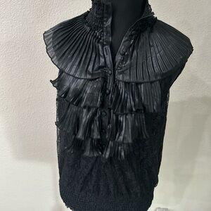 bebe Black Pleated Ruffle Blouse